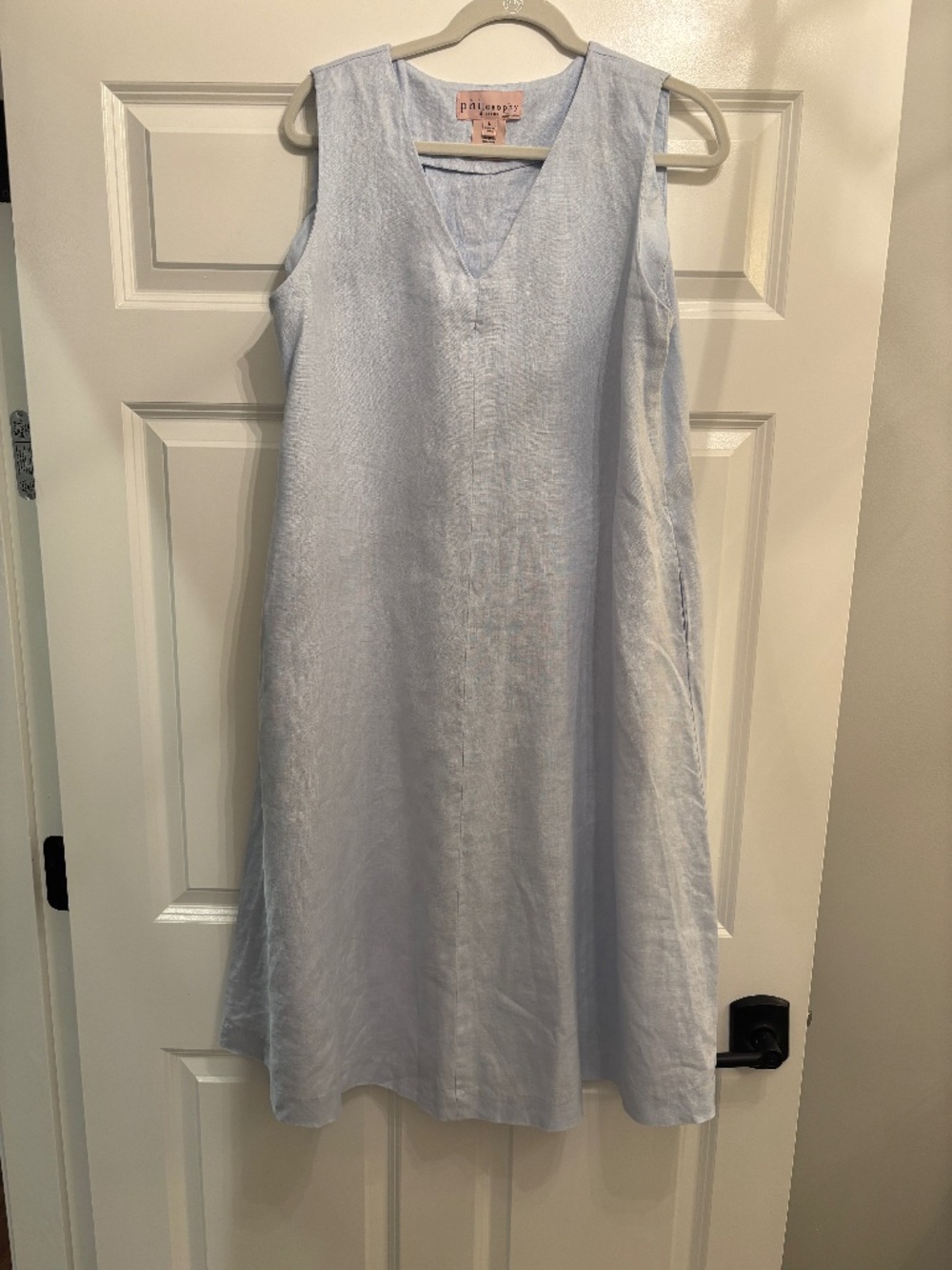 PINPOINT LINEN A LINE SWING DRESS WITH V NECK & BACK PLEAT